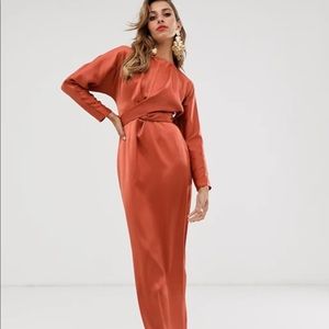 ASOS DESIGN Rust wrap waist maxi dress in satin